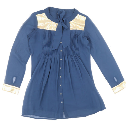 Preworn Womens Blue Polyester Basic Button-Up Size M Round Neck