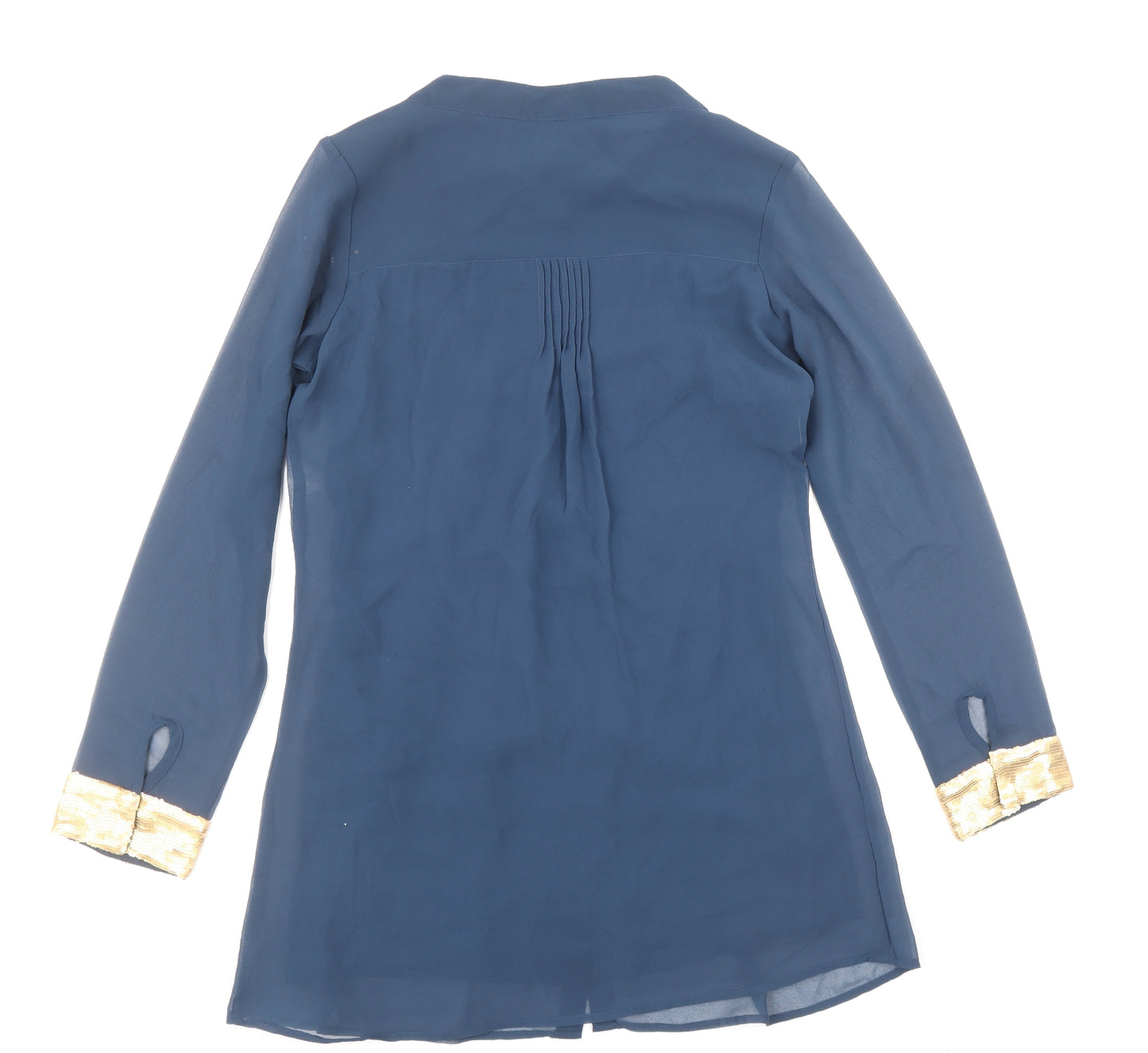 Preworn Womens Blue Polyester Basic Button-Up Size M Round Neck