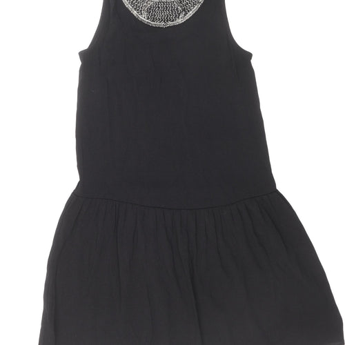 Mango Womens Black Polyester Tank Dress Size 6 Boat Neck Button - Embellished Neckline
