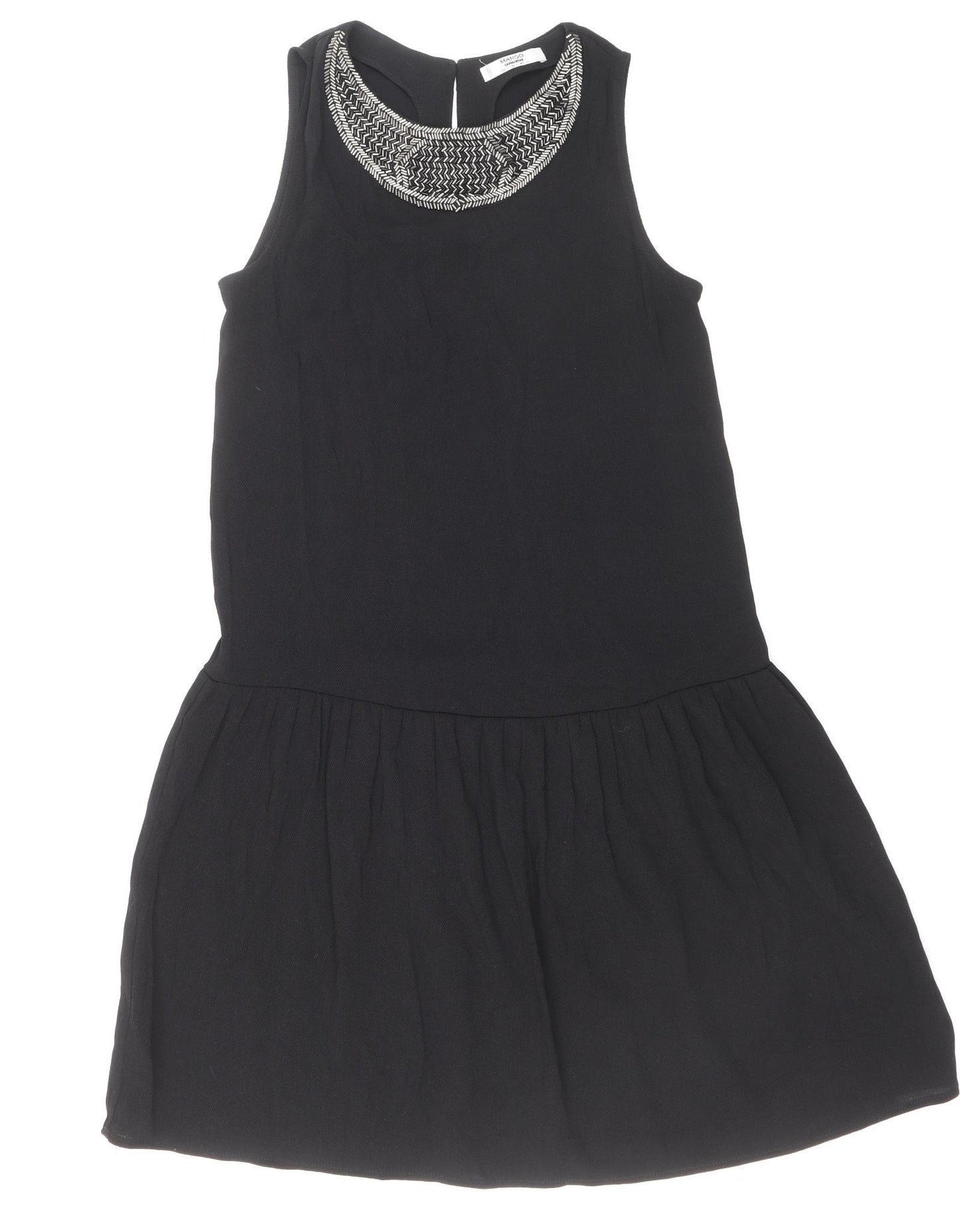 Mango Womens Black Polyester Tank Dress Size 6 Boat Neck Button - Embellished Neckline