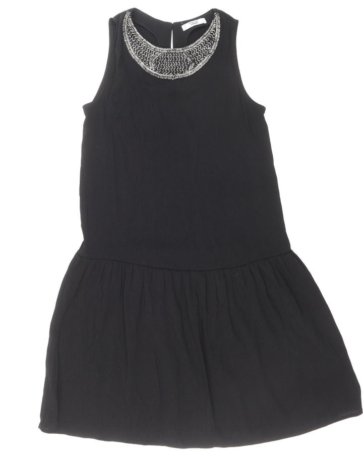 Mango Womens Black Polyester Tank Dress Size 6 Boat Neck Button - Embellished Neckline