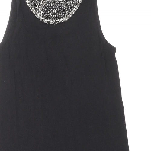 Mango Womens Black Polyester Tank Dress Size 6 Boat Neck Button - Embellished Neckline