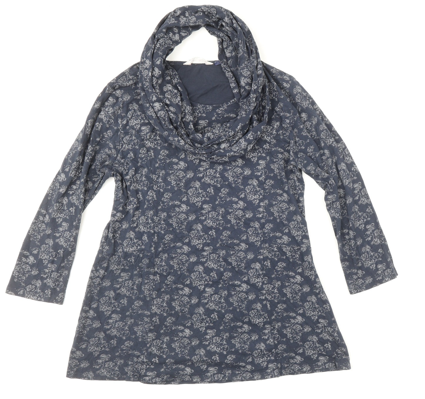 Country Rose Womens Blue Floral Cotton Basic T-Shirt Size M Roll Neck