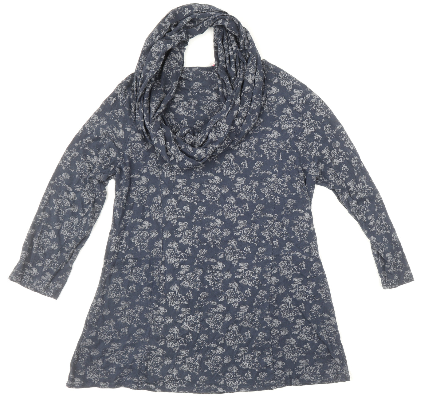 Country Rose Womens Blue Floral Cotton Basic T-Shirt Size M Roll Neck