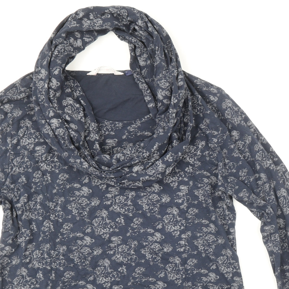 Country Rose Womens Blue Floral Cotton Basic T-Shirt Size M Roll Neck