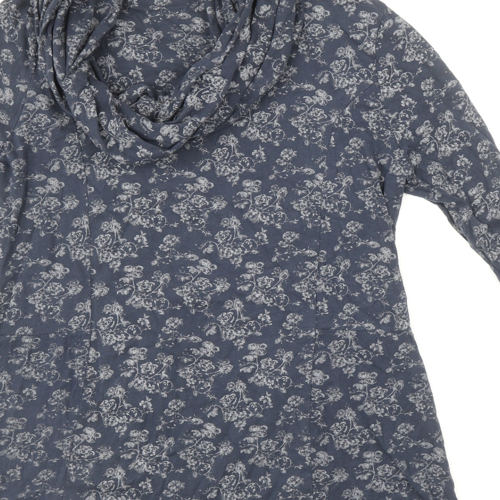 Country Rose Womens Blue Floral Cotton Basic T-Shirt Size M Roll Neck