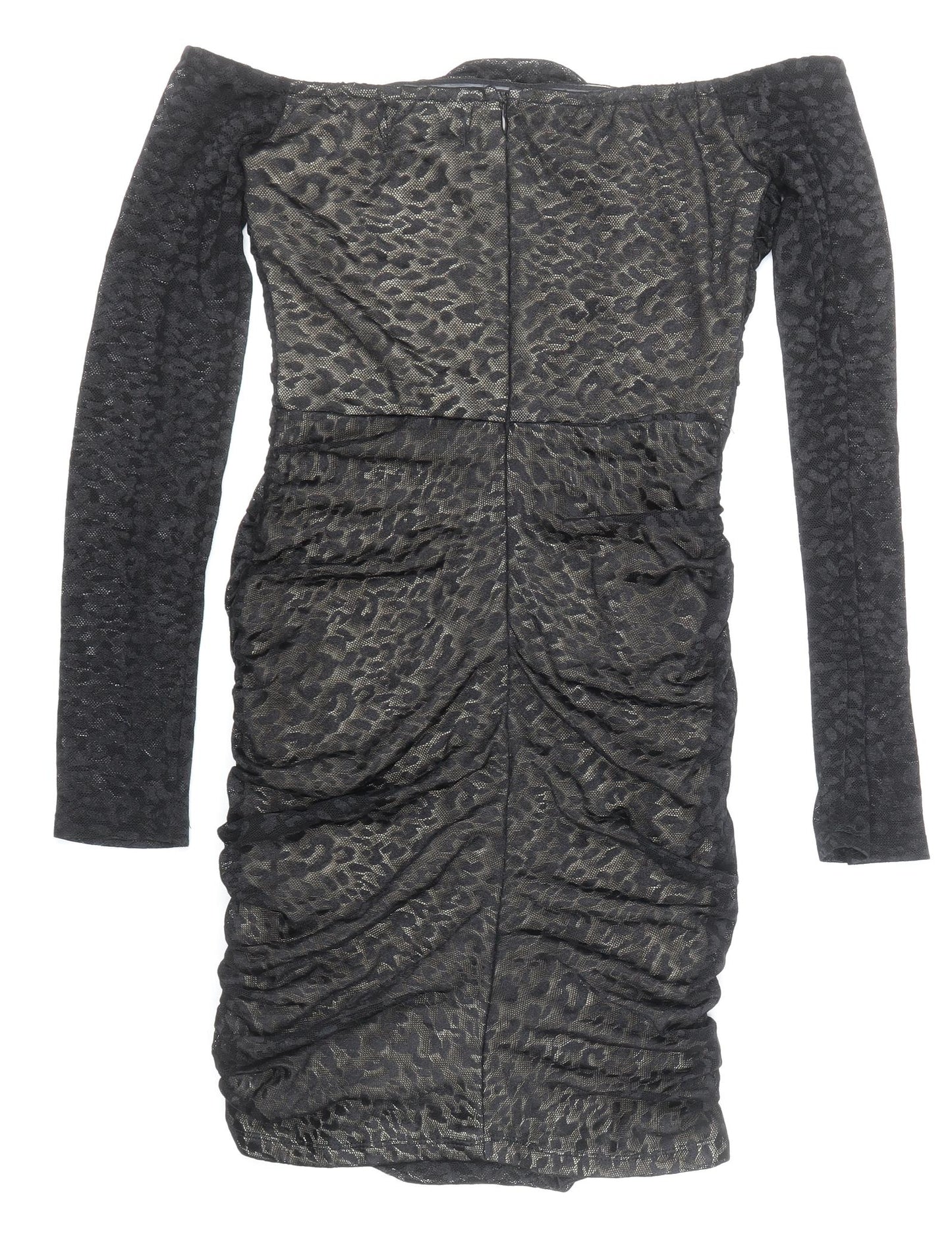 Parallel Lines Womens Black Animal Print Polyester Mini Size S Off the Shoulder Zip