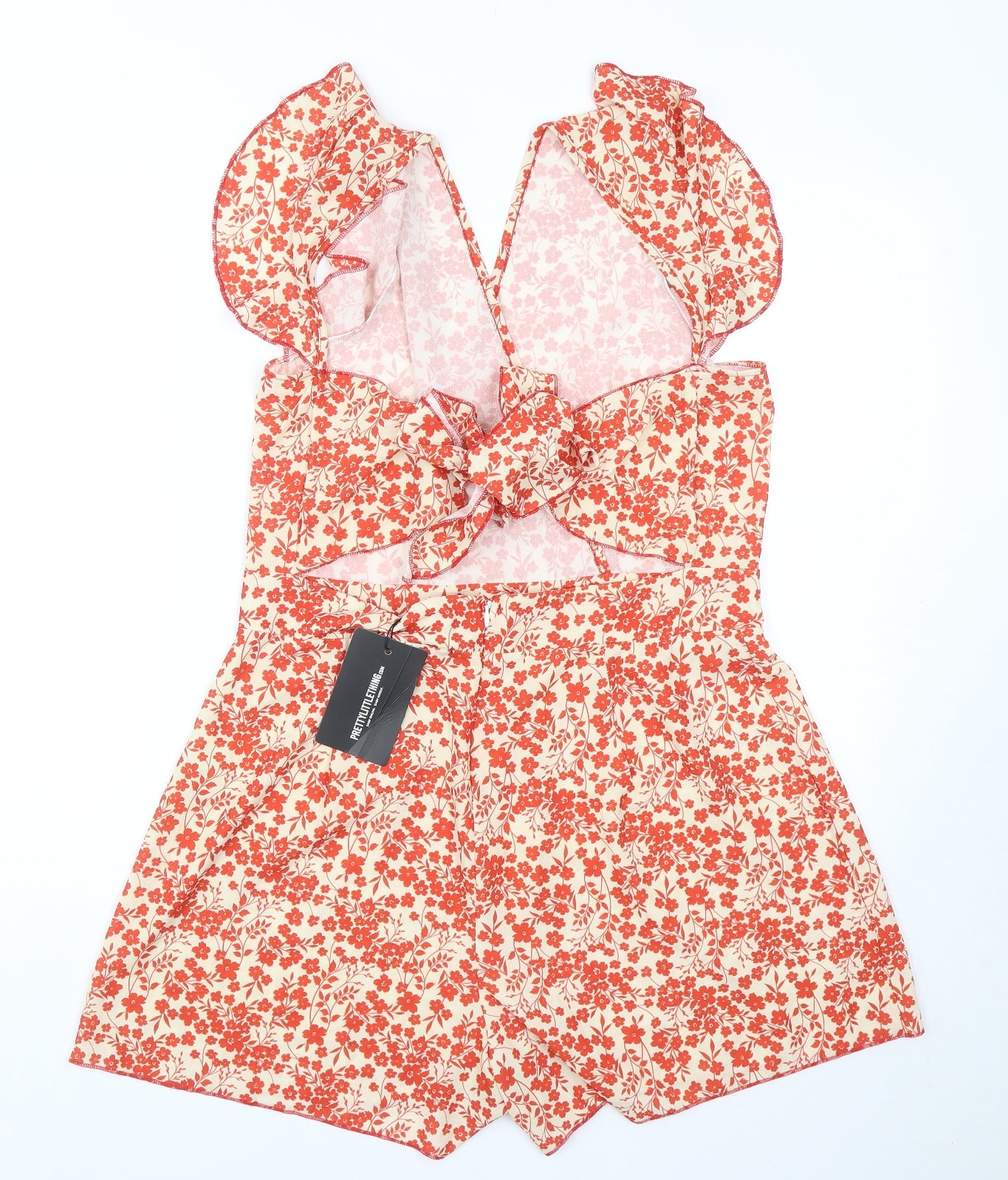 PRETTYLITTLETHING Womens Orange Floral Polyester Playsuit One-Piece Size 16 Zip