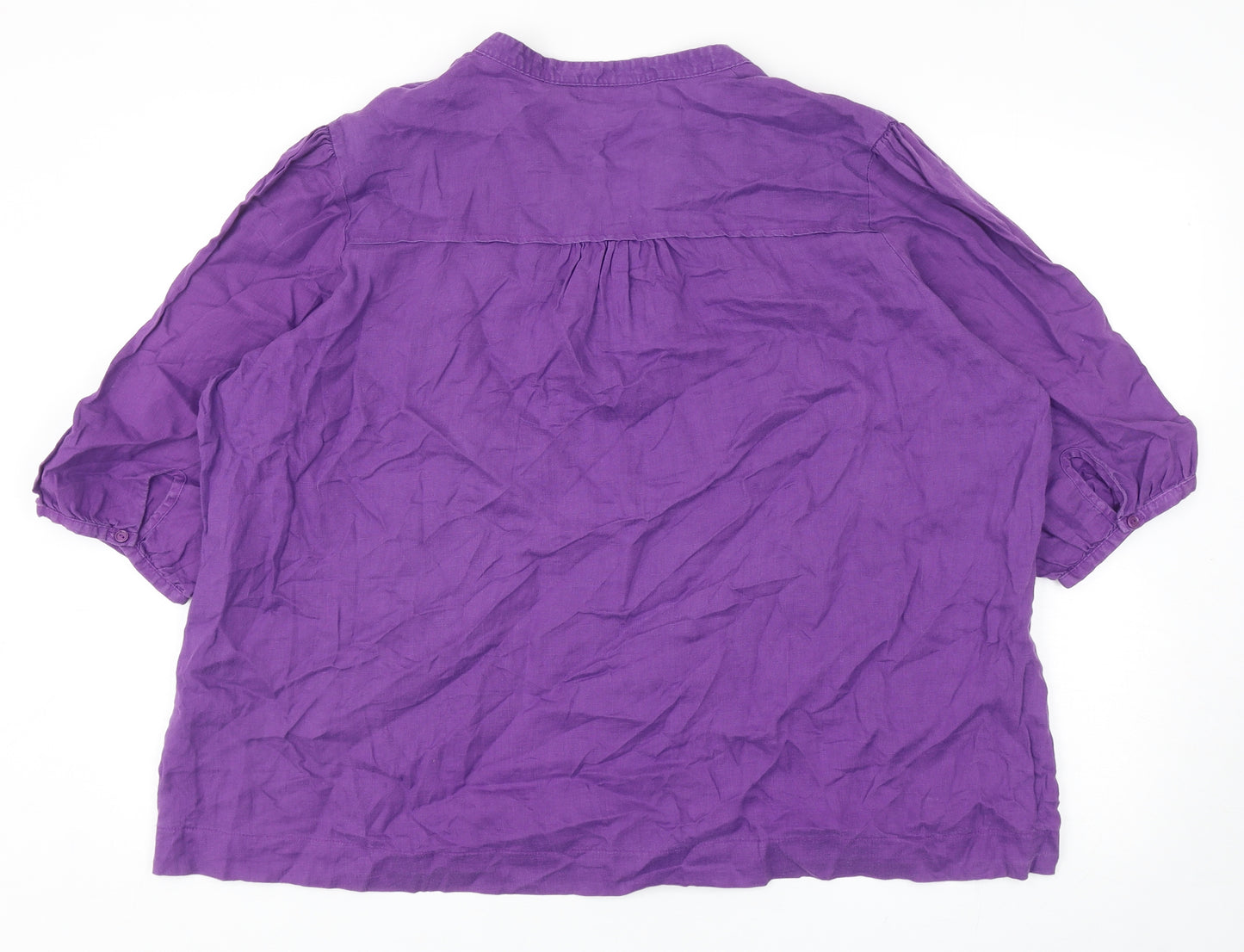 Marks and Spencer Womens Purple Linen Basic Blouse Size 24 V-Neck