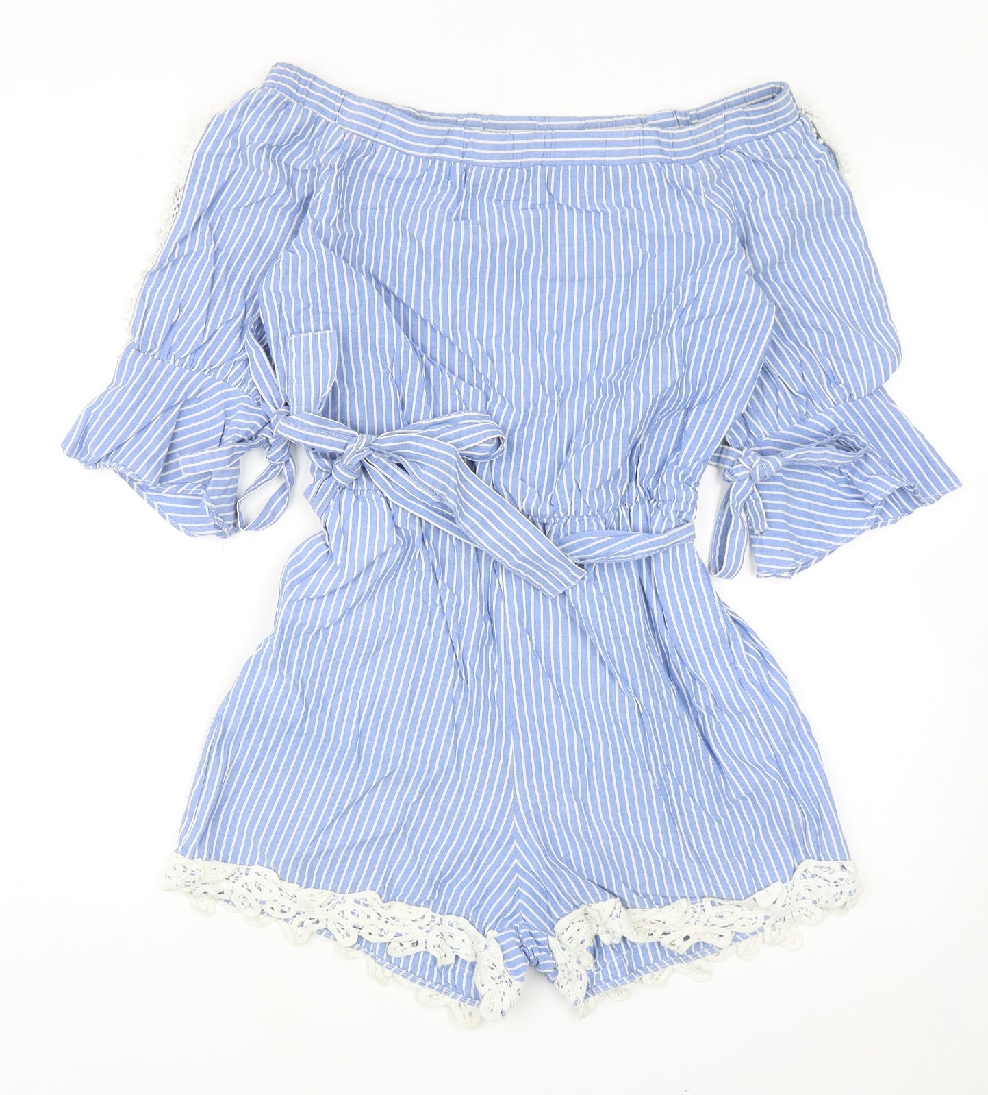 Zara Womens Blue Striped Cotton Playsuit One-Piece Size S Pullover