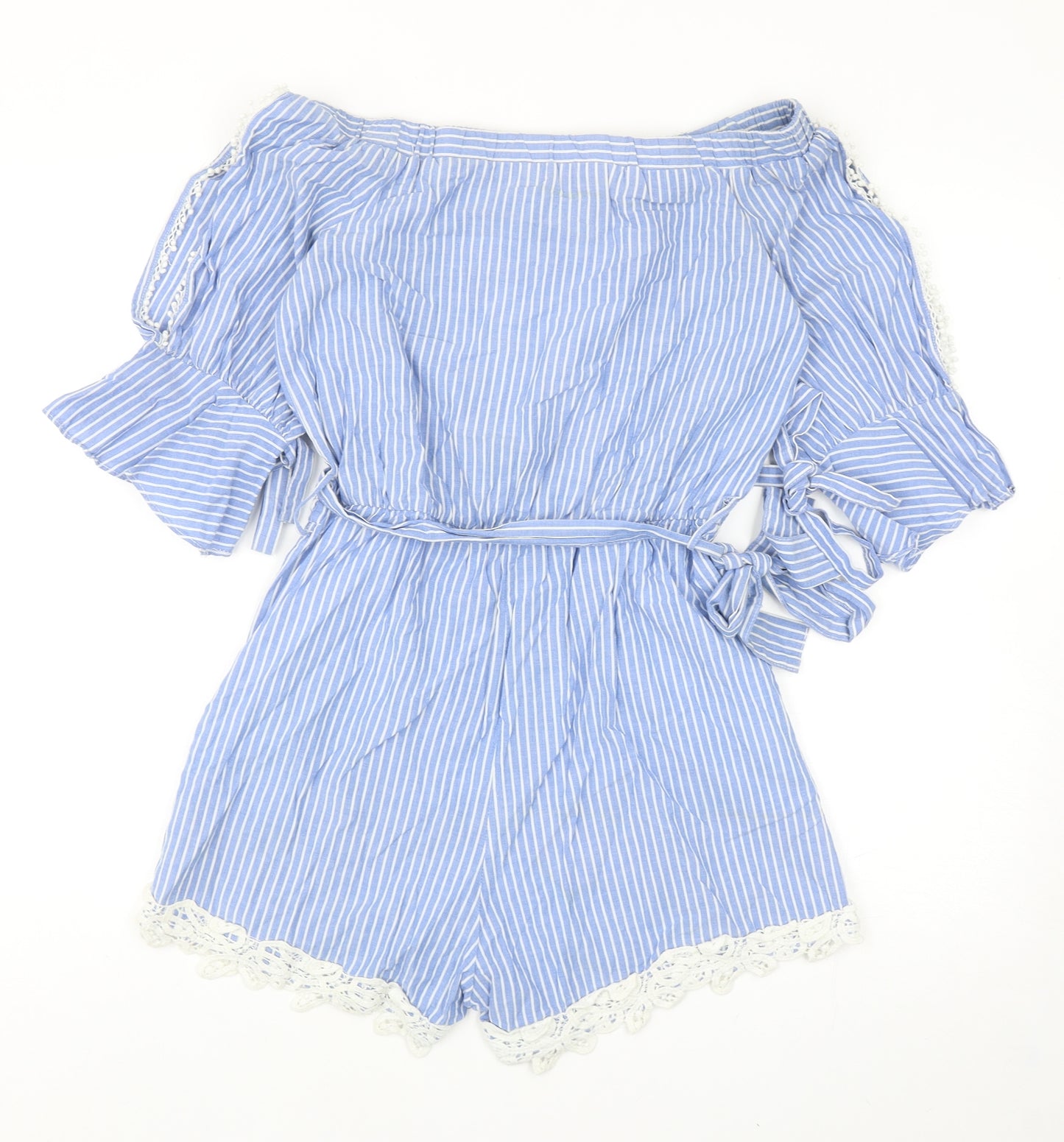 Zara Womens Blue Striped Cotton Playsuit One-Piece Size S Pullover