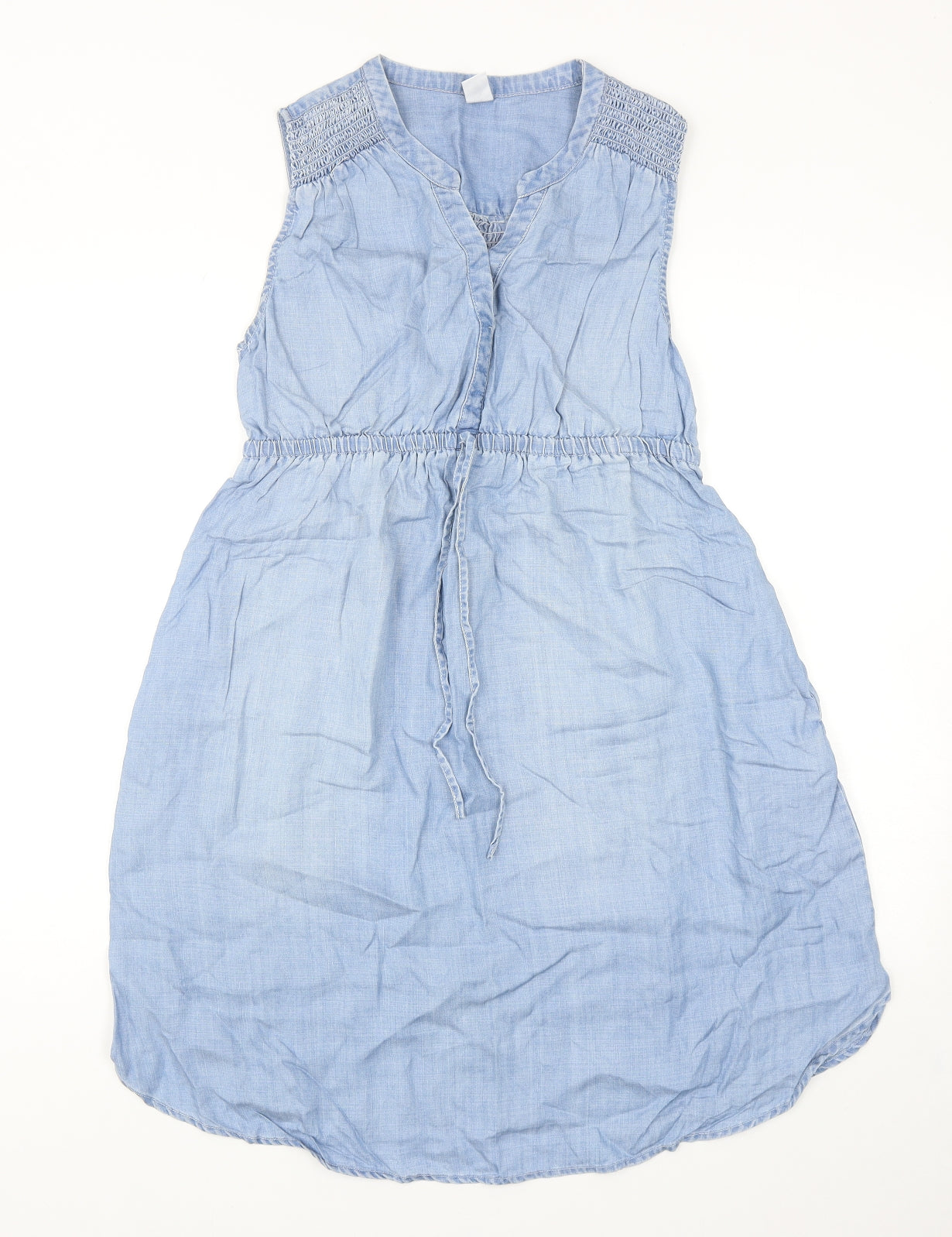 H&M Womens Blue Lyocell Shirt Dress Size M V-Neck Pullover