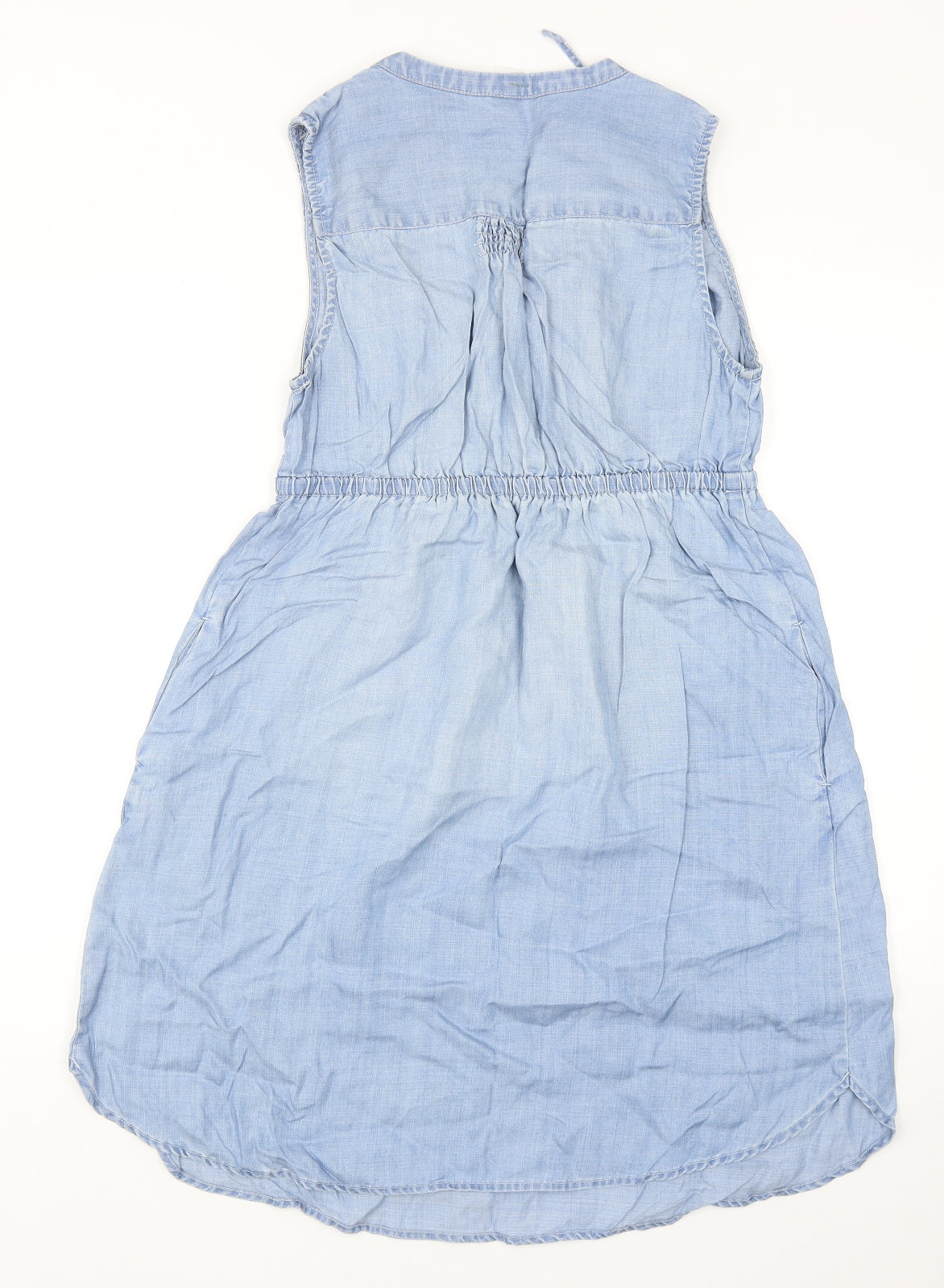 H&M Womens Blue Lyocell Shirt Dress Size M V-Neck Pullover