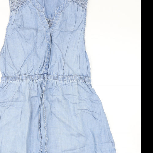 H&M Womens Blue Lyocell Shirt Dress Size M V-Neck Pullover