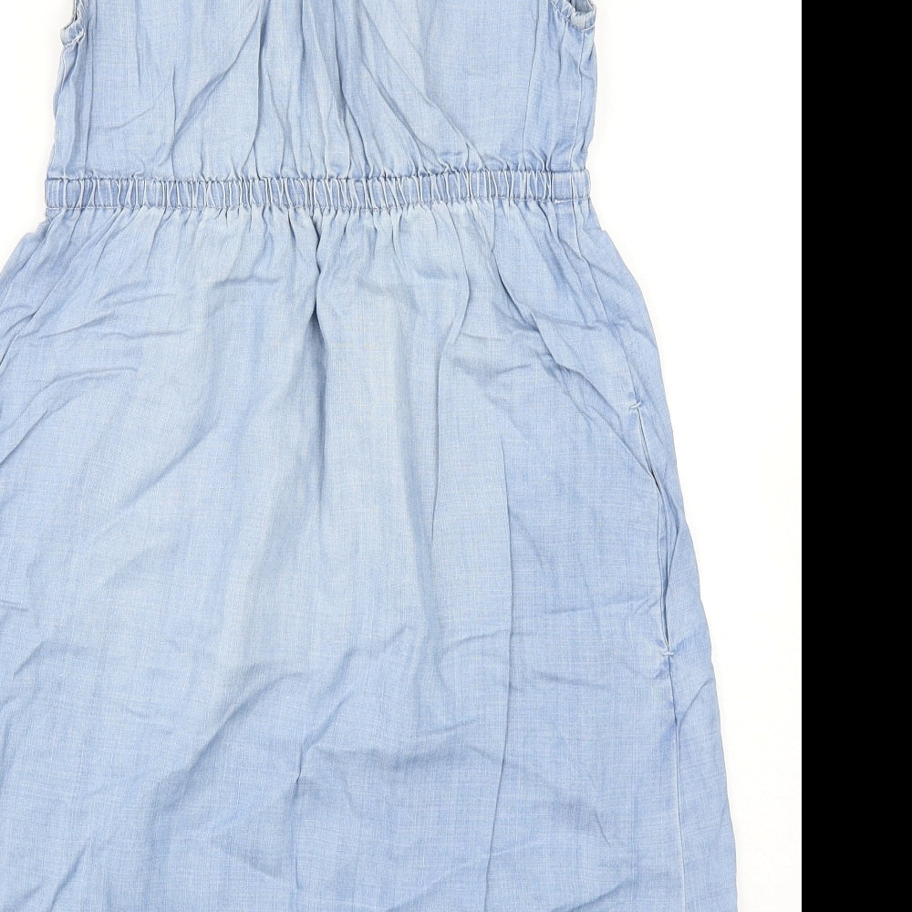 H&M Womens Blue Lyocell Shirt Dress Size M V-Neck Pullover
