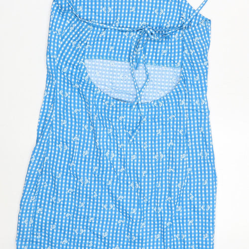 Daisy Street Womens Blue Check Viscose Mini Size 10 Round Neck Tie