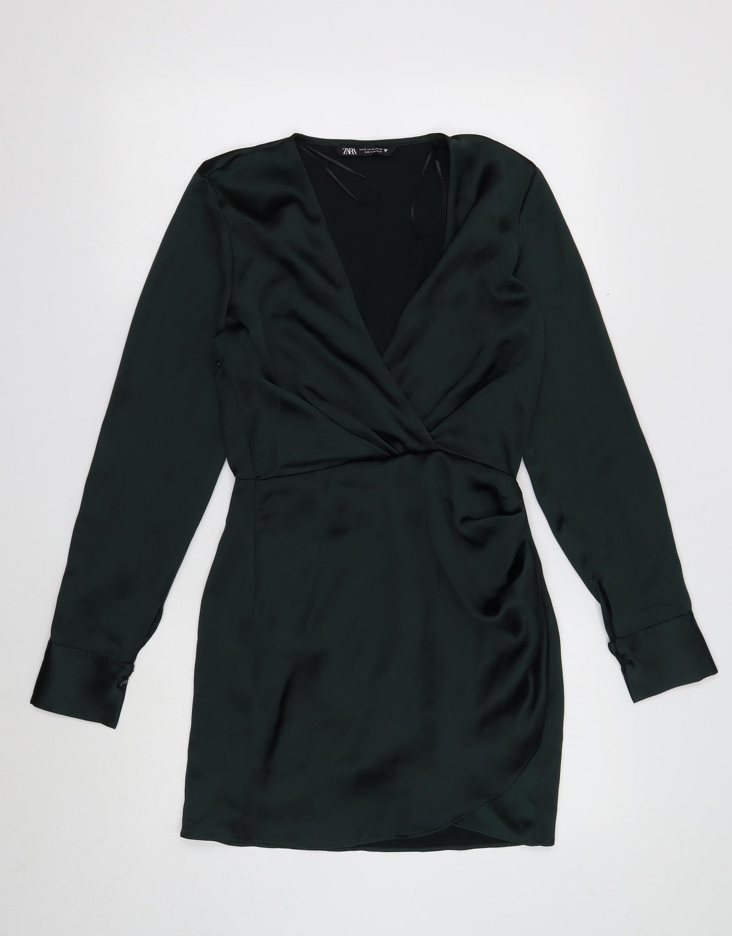 Zara Womens Gold Herringbone Polyester Shirt Dress Size XS V-Neck Zip