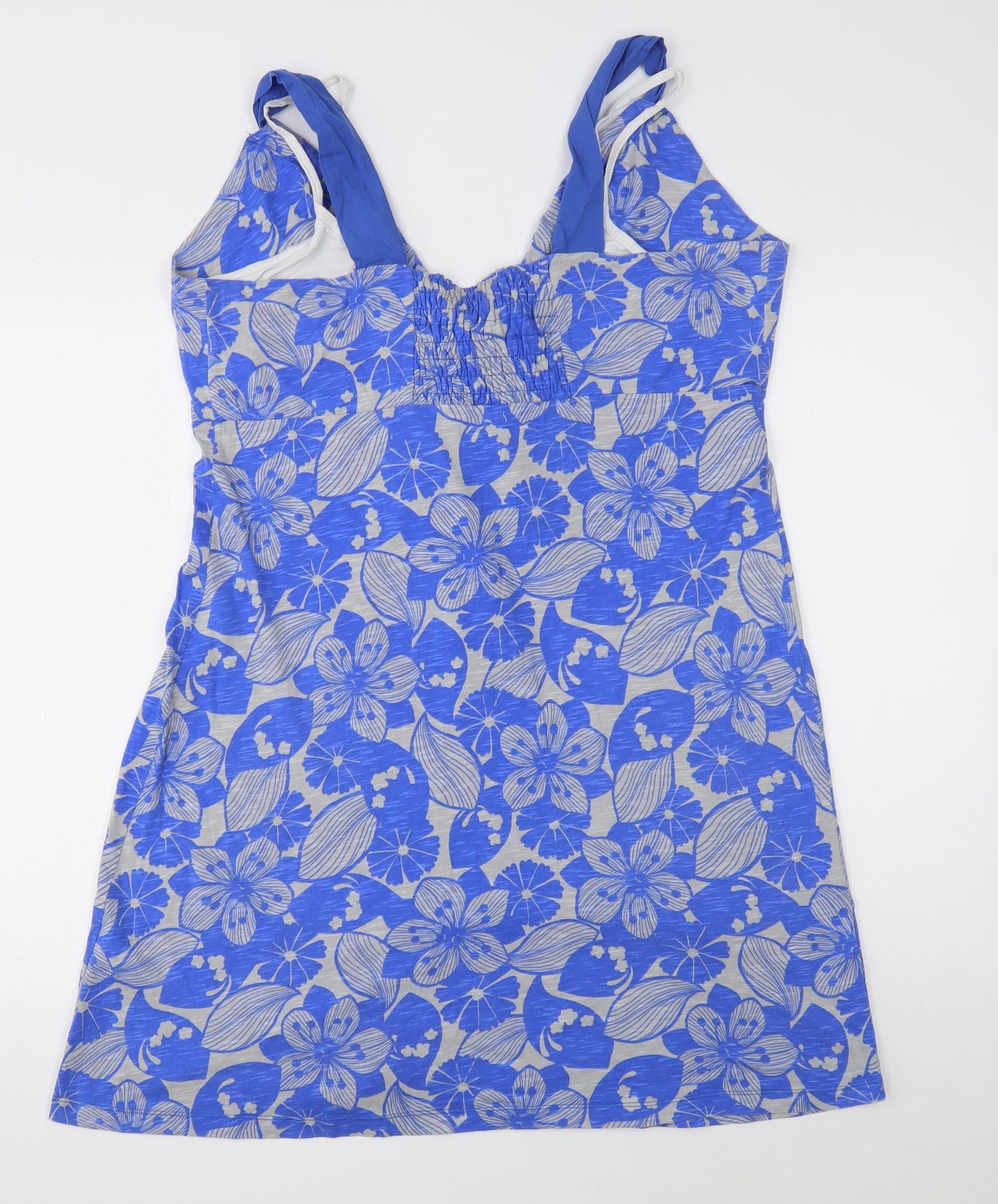 NEXT Womens Blue Floral Cotton Mini Size 20 V-Neck Pullover