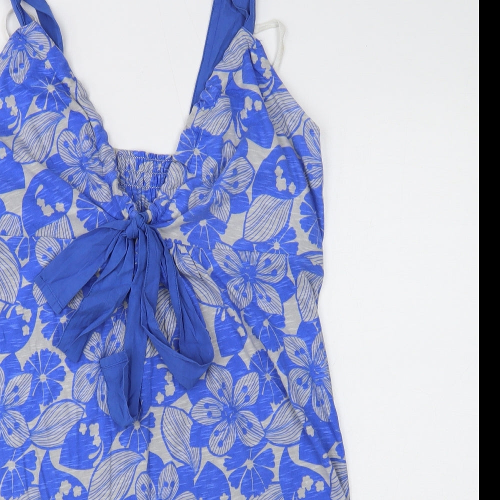 NEXT Womens Blue Floral Cotton Mini Size 20 V-Neck Pullover