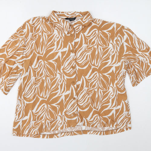 Peacocks Womens Brown Geometric Polyester Basic Button-Up Size 14 Collared