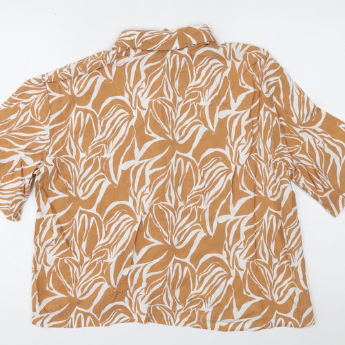 Peacocks Womens Brown Geometric Polyester Basic Button-Up Size 14 Collared