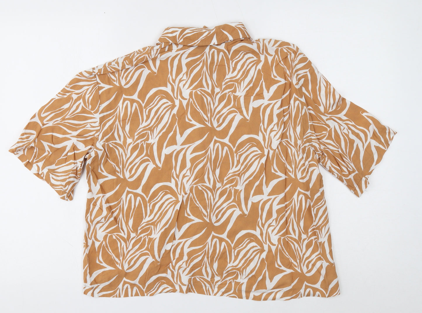 Peacocks Womens Brown Geometric Polyester Basic Button-Up Size 14 Collared