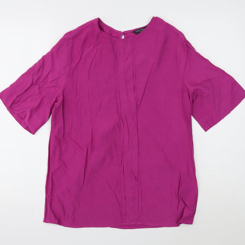 Marks and Spencer Womens Purple Viscose Basic Blouse Size 12 Round Neck