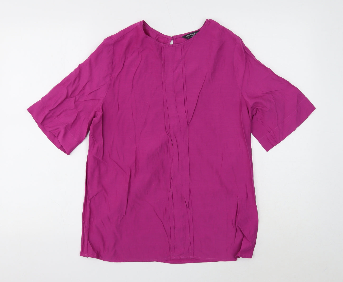 Marks and Spencer Womens Purple Viscose Basic Blouse Size 12 Round Neck