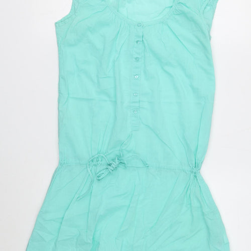 Marks and Spencer Womens Green Cotton Mini Size 10 Scoop Neck Button
