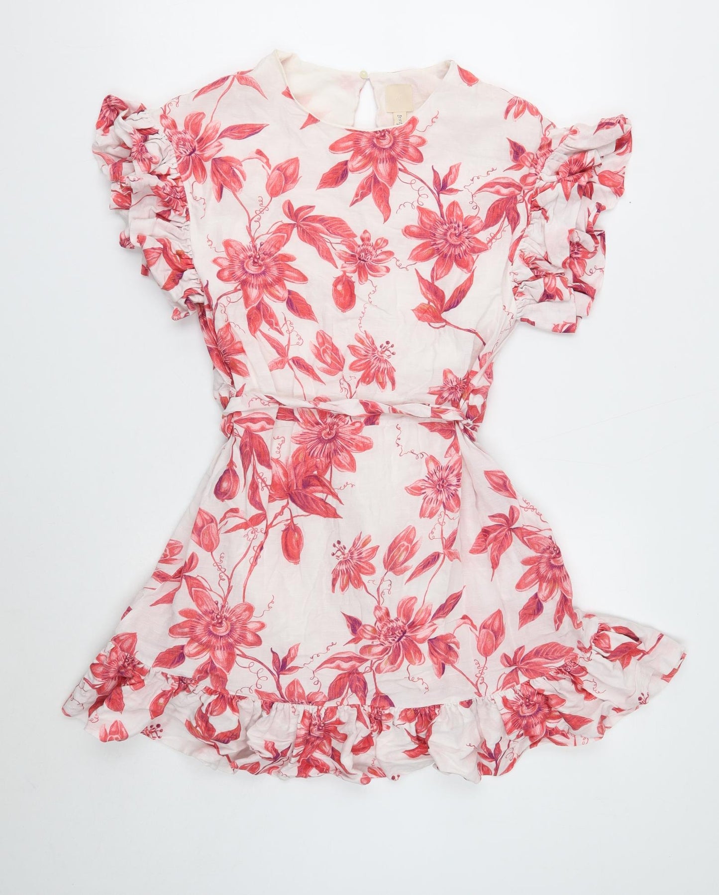 H&M Womens White Floral Viscose Fit & Flare Size XS Round Neck Button