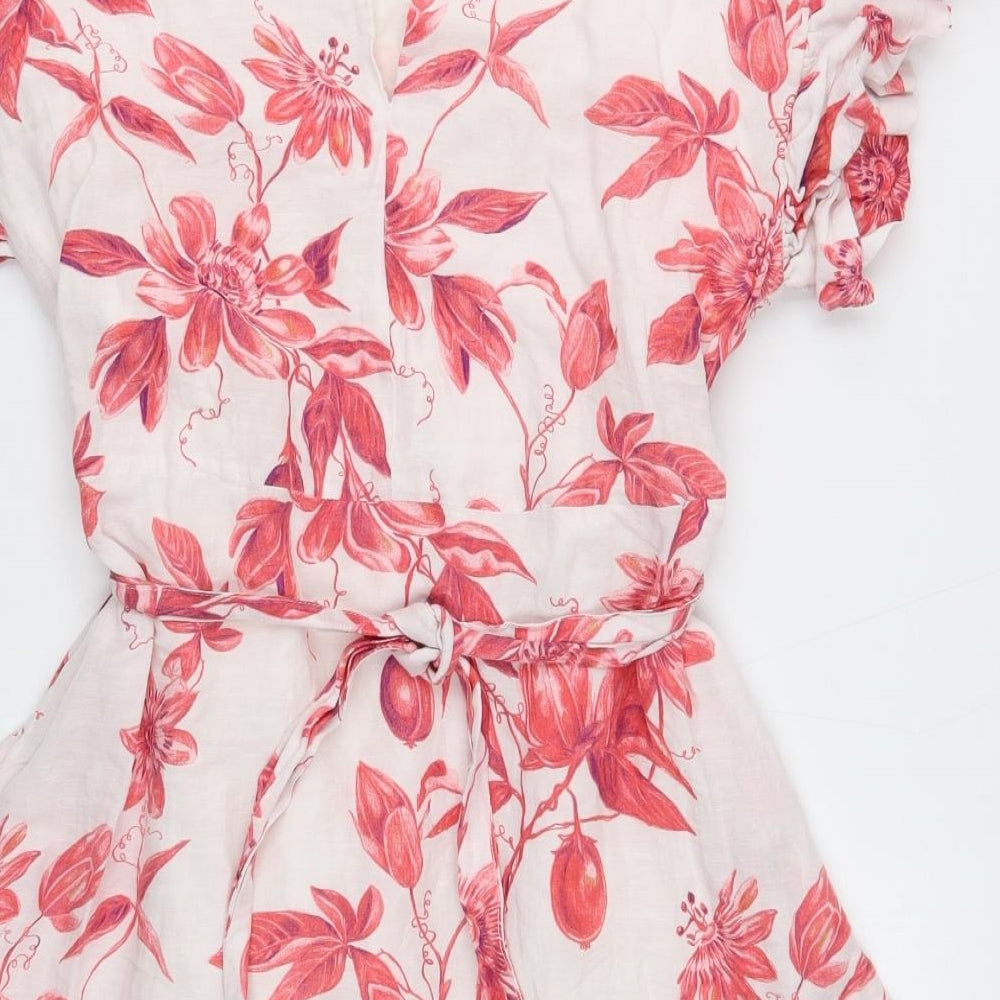 H&M Womens White Floral Viscose Fit & Flare Size XS Round Neck Button