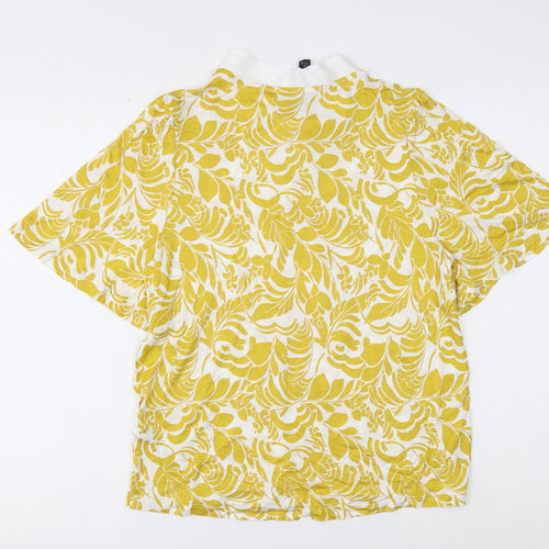 Marks and Spencer Womens Yellow Floral Viscose Basic Blouse Size 12 Round Neck