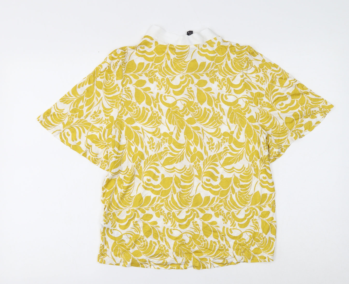 Marks and Spencer Womens Yellow Floral Viscose Basic Blouse Size 12 Round Neck