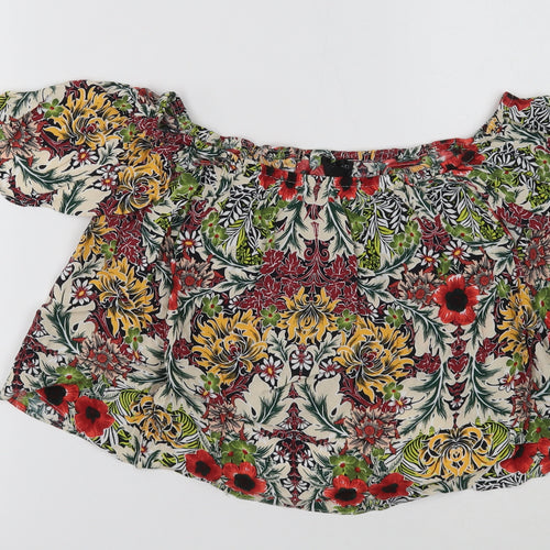 Topshop Womens Multicoloured Floral Viscose Basic Blouse Size 10 Off the Shoulder
