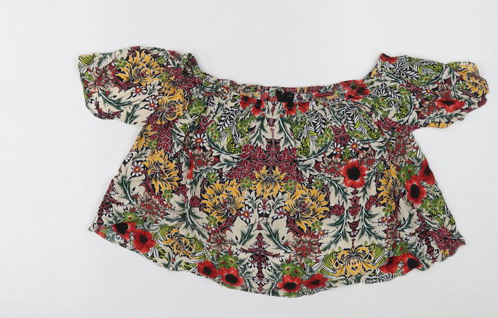 Topshop Womens Multicoloured Floral Viscose Basic Blouse Size 10 Off the Shoulder
