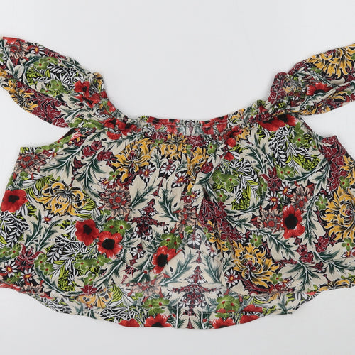 Topshop Womens Multicoloured Floral Viscose Basic Blouse Size 10 Off the Shoulder
