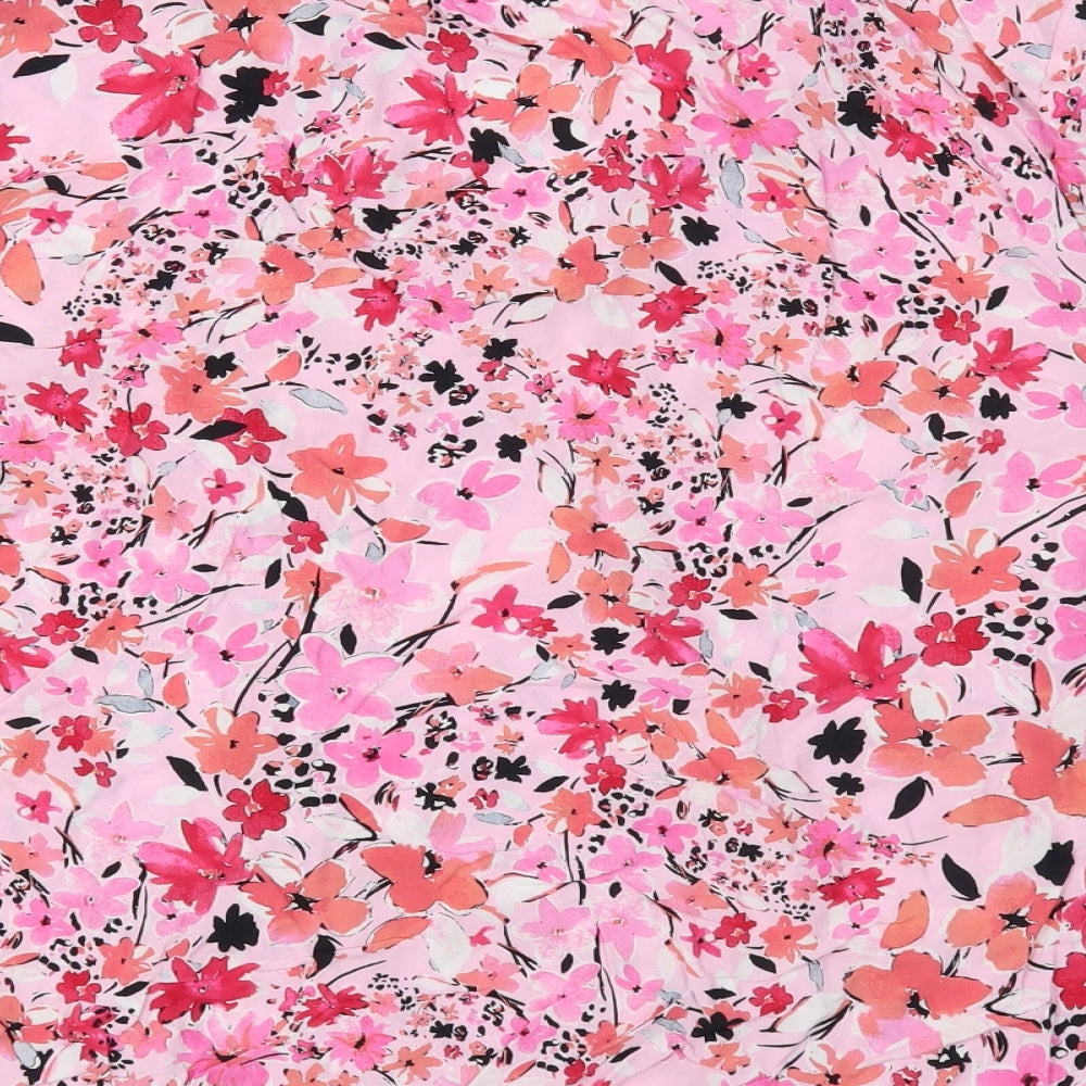 John Lewis Womens Pink Floral Viscose Basic Blouse Size 14 V-Neck
