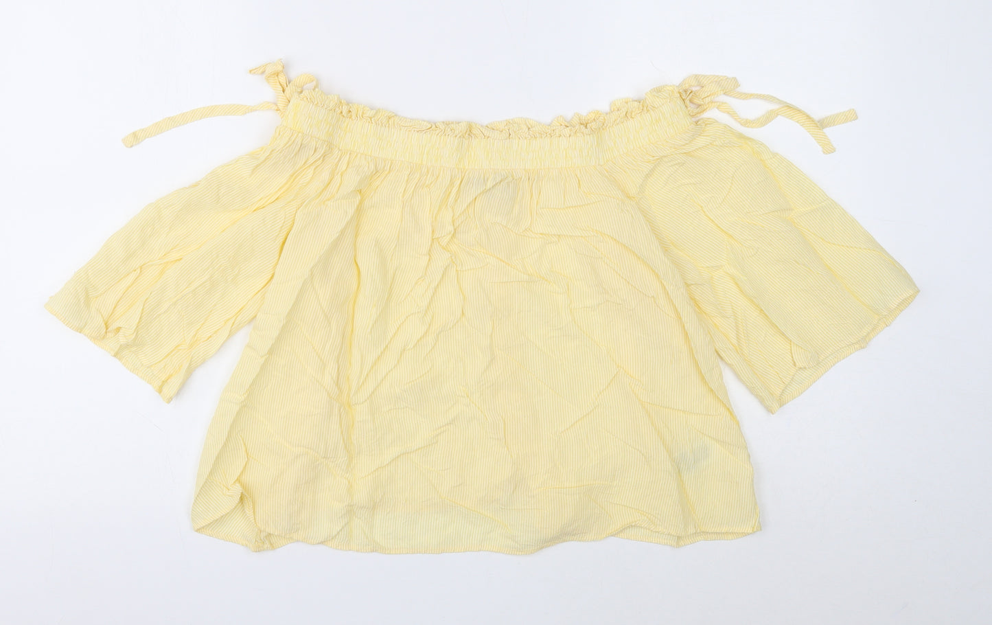 Marks and Spencer Womens Yellow Viscose Cropped Blouse Size 10 Boat Neck