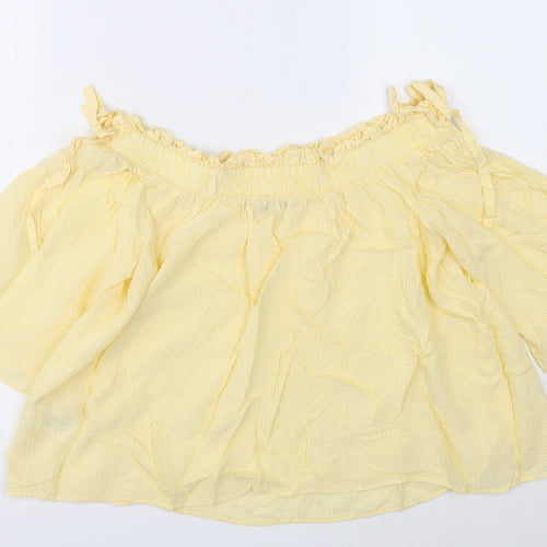 Marks and Spencer Womens Yellow Viscose Cropped Blouse Size 10 Boat Neck