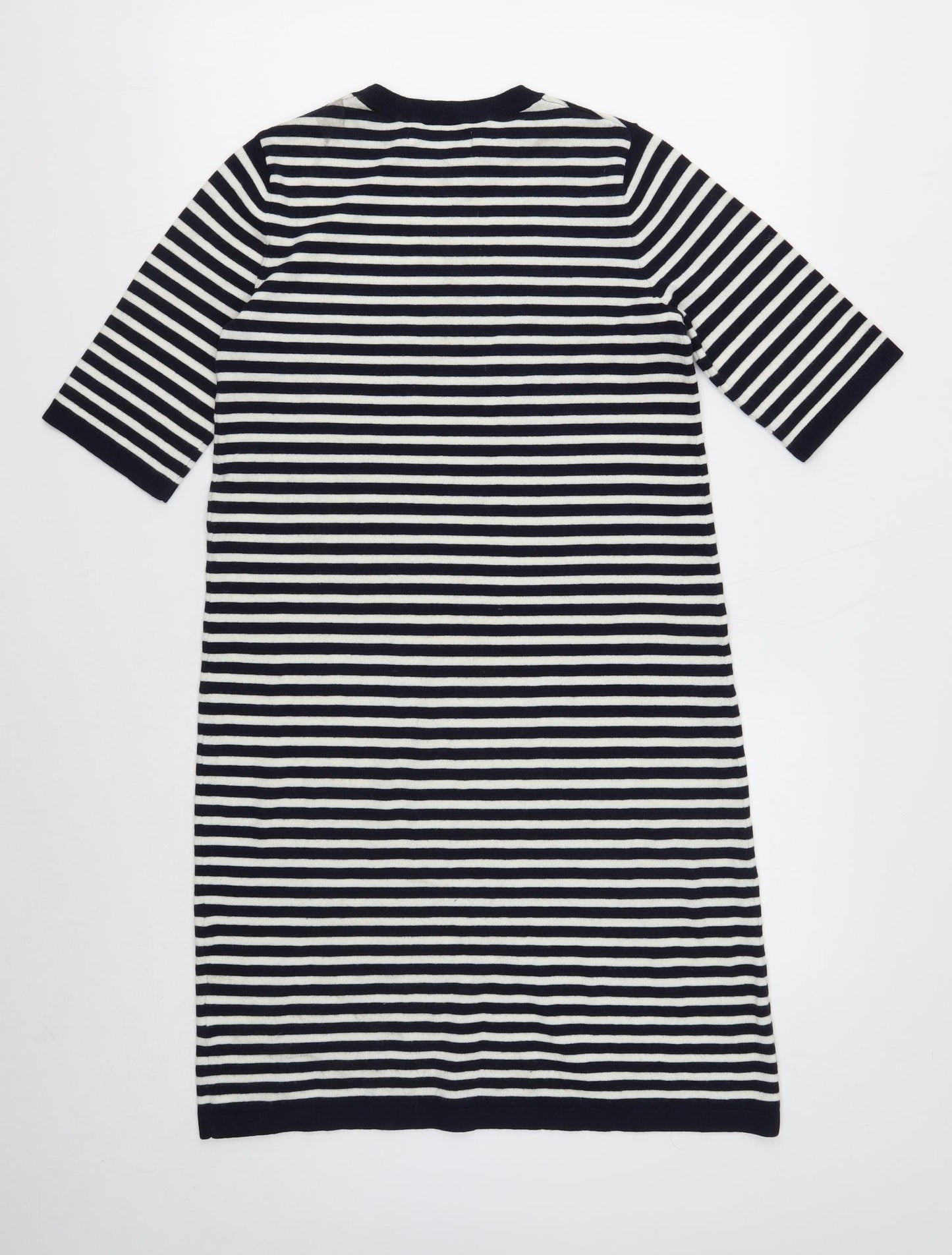 Find Womens Black Striped Polyester T-Shirt Dress Size 8 Crew Neck Pullover