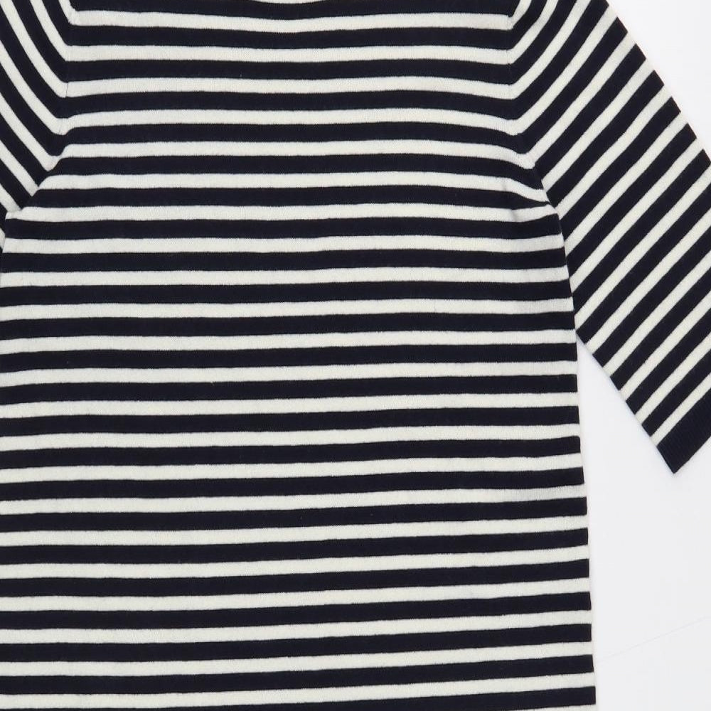 Find Womens Black Striped Polyester T-Shirt Dress Size 8 Crew Neck Pullover