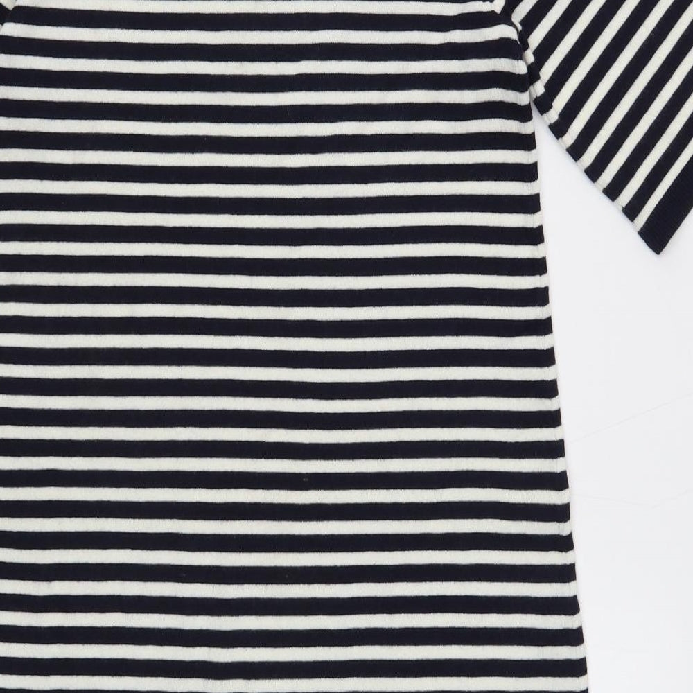 Find Womens Black Striped Polyester T-Shirt Dress Size 8 Crew Neck Pullover