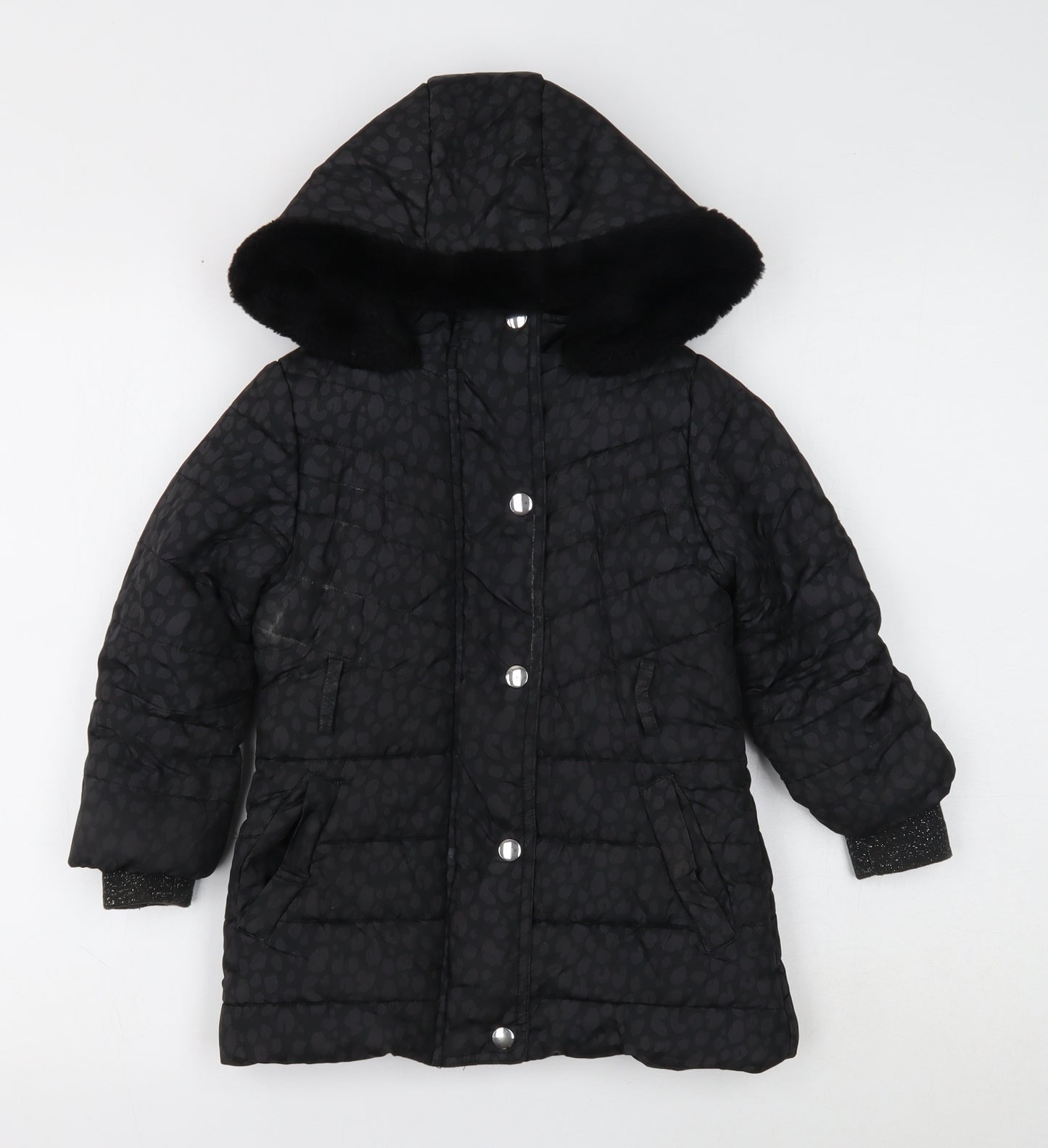Blue Zoo Girls Black Geometric Quilted Coat Size 4-5 Years Snap