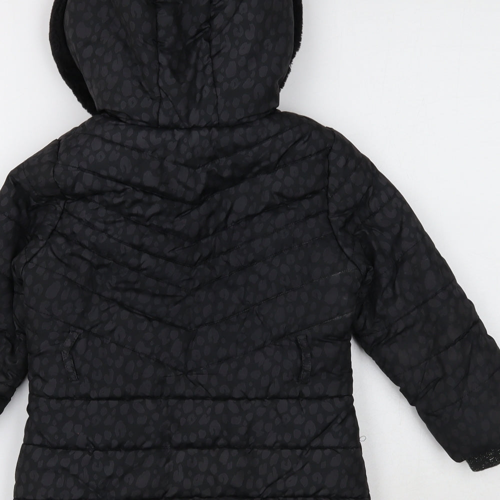 Blue Zoo Girls Black Geometric Quilted Coat Size 4-5 Years Snap