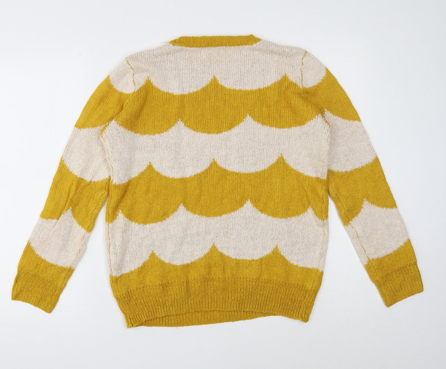TU Womens Yellow Round Neck Striped Acrylic Pullover Jumper Size 8