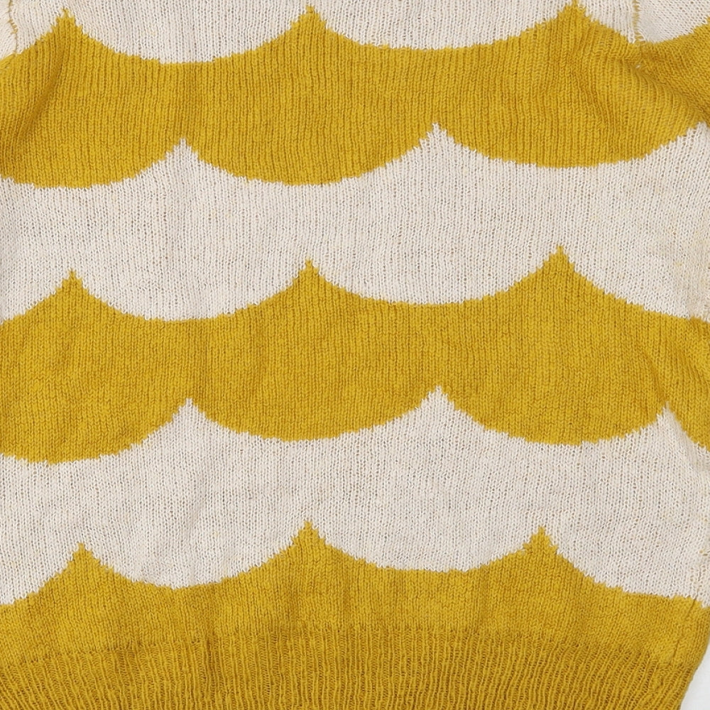 TU Womens Yellow Round Neck Striped Acrylic Pullover Jumper Size 8