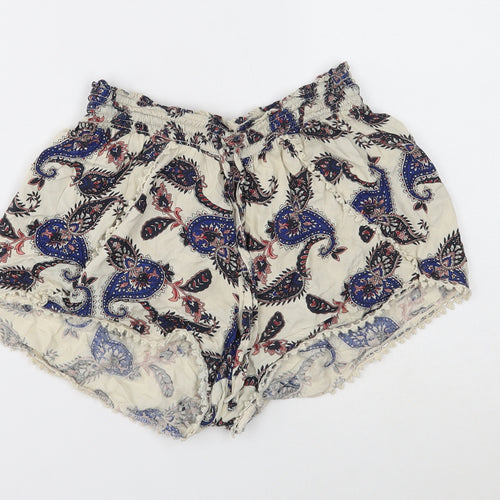 Primark Womens Multicoloured Paisley Viscose Hot Pants Shorts Size 8 Regular Drawstring