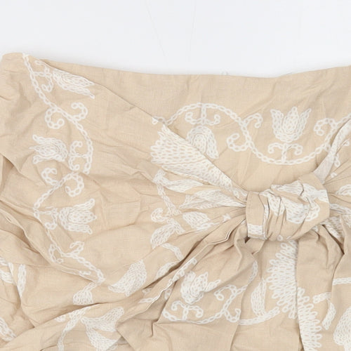 Zara Womens Beige Geometric Linen Mini Skirt Size 12 Zip