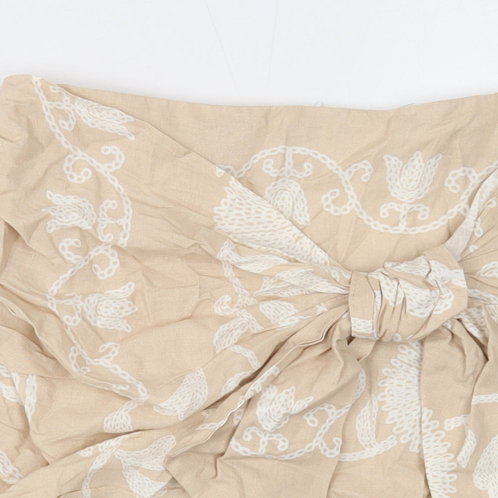 Zara Womens Beige Geometric Linen Mini Skirt Size 12 Zip