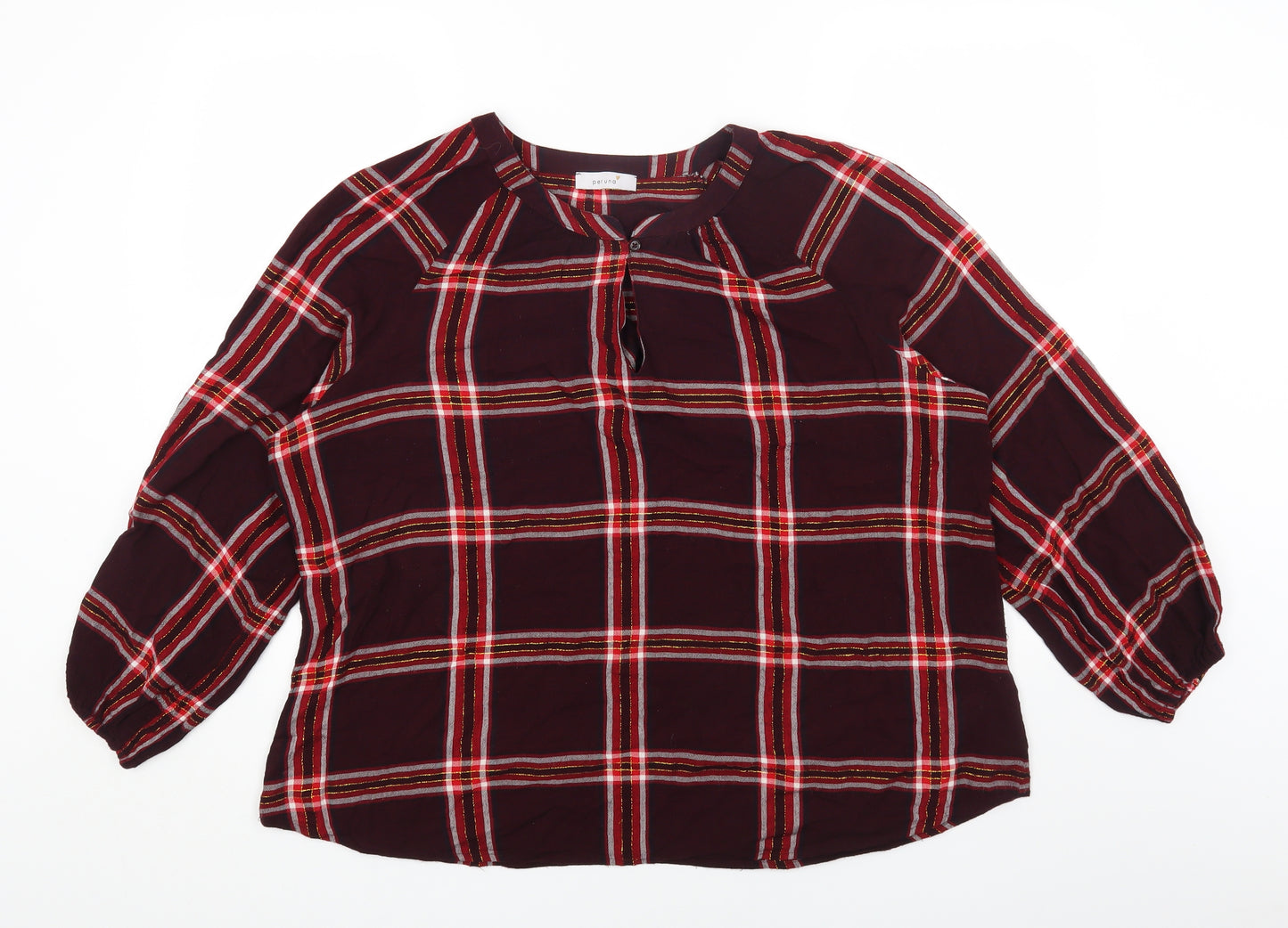 Marks and Spencer Womens Red Check Viscose Basic Blouse Size 14 Round Neck